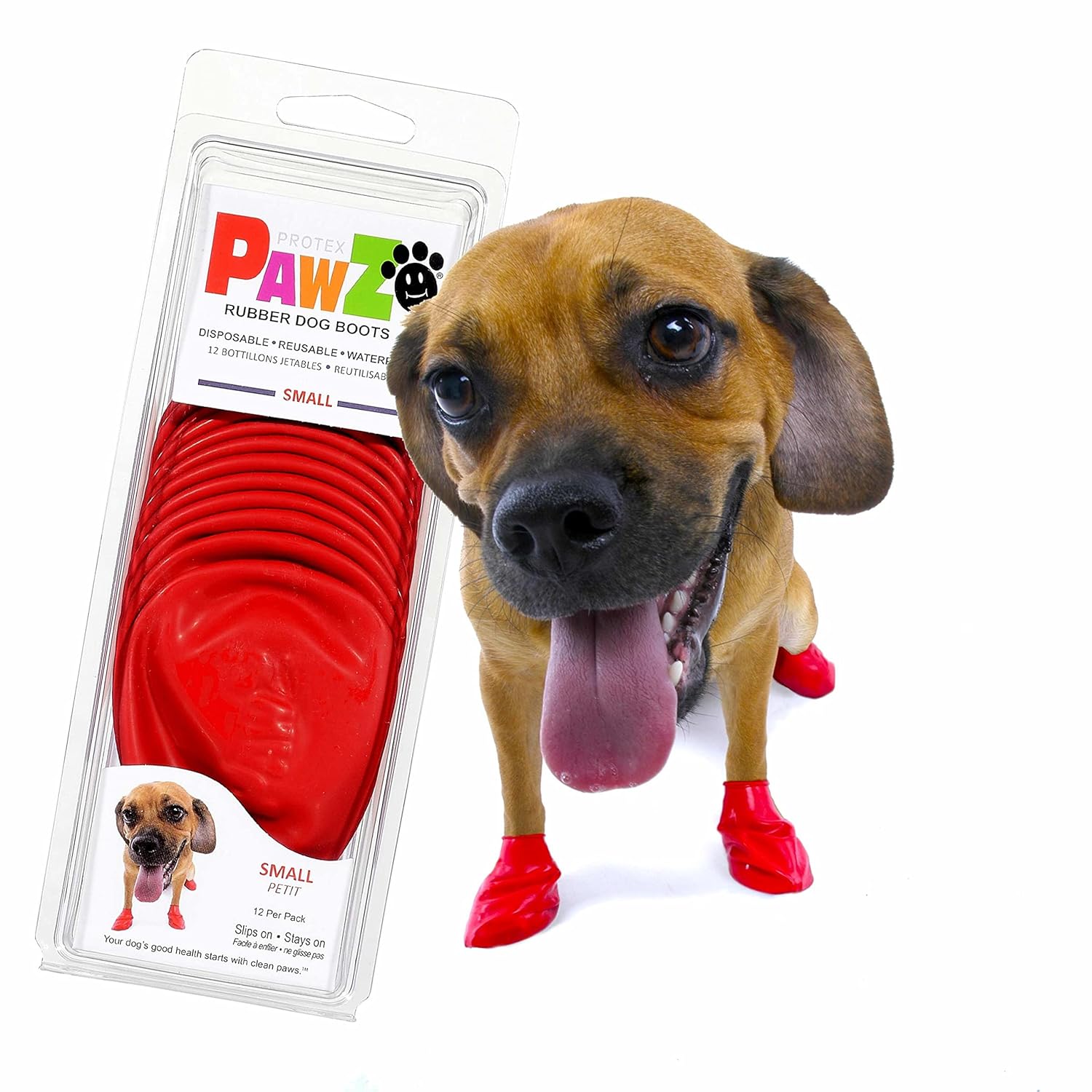 PAWZ Dog Boots Disposable, Reusable, Waterproof Set of 12 Color:Red Size:Small