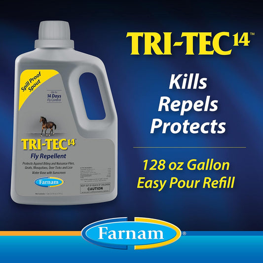 Farnam Tri-Tec 14 Horse Fly Spray, Kills, Repels, Protects, 128 Ounces, Easy Pour Gallon Refill, 1 Gallon Easy Pour