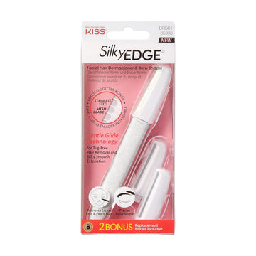 Kiss Silkyedge Facial Hair Dermaplaner & Precise Brow Shaper, Stainless Steel Mesh Blade, Gentle Glide Technology, Tug-Free Hair Removal & Silky Smooth Exfoliation, Includes 2 Replacement Blades