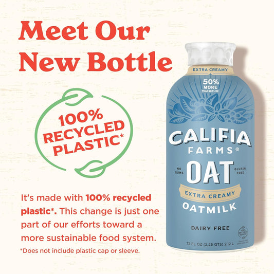 Califia Farms Extra Creamy Oat Milk, 72 Oz, Dairy Free, Plant Based, Vegan, Gluten Free, Non Gmo, High Calcium, Smoothie, Oatmilk