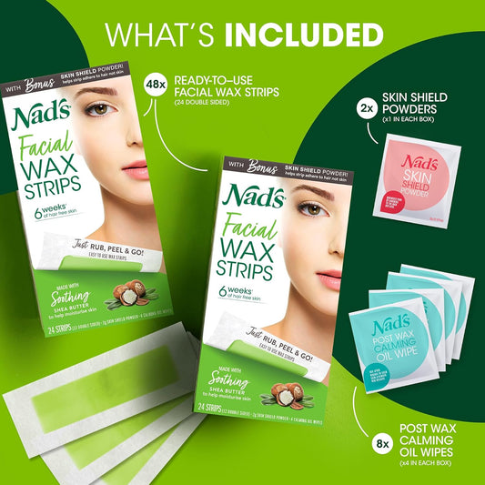 Nad'S Hypoallergenic Facial Wax Strips, 24 Strips (Pack Of 2)