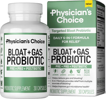 Physician'S Choice Bloat & Gas Probiotic 5-In-1 Proactive Support + Daily Relief - Digestion & Gut Health- Herbals, Digestive Enzymes, Post & Prebiotics - Gas Relief For Adults - Women & Men - 30Ct
