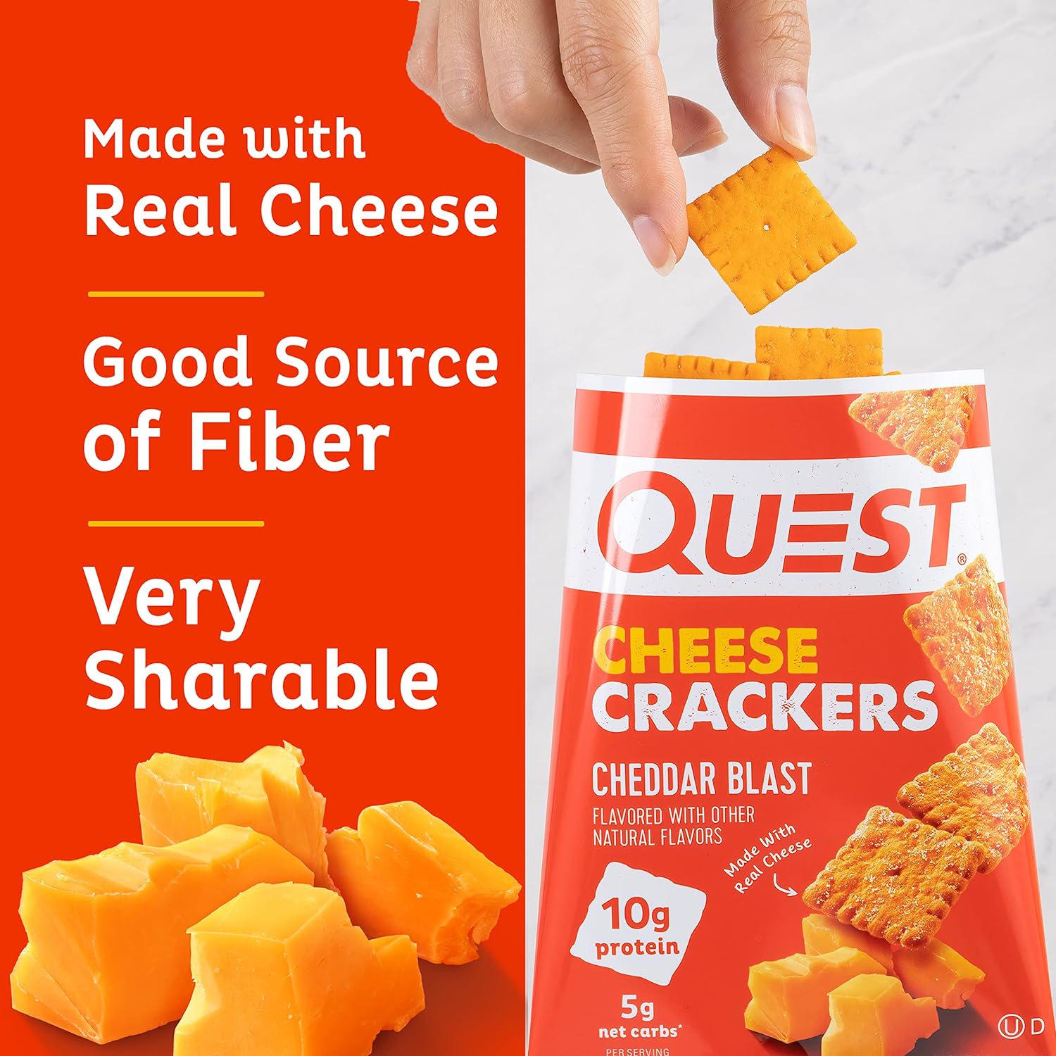 Quest Nutrition Cheese Crackers, Cheddar Blast, High Protein, Low Carb, Made with Real Cheese, 12 Count (1.06 oz bags)