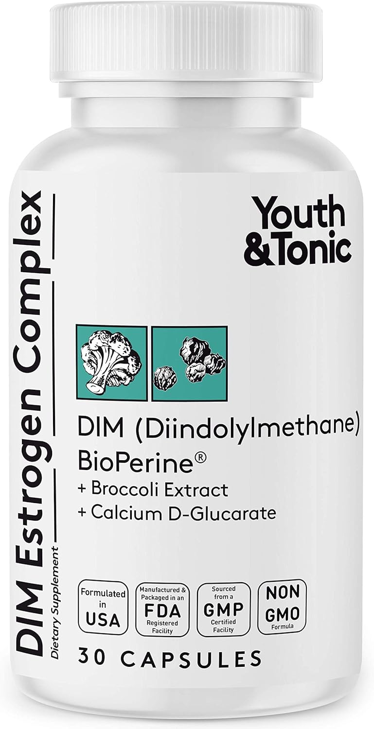 Youth & Tonic Dim Bioperine For Estrogen Metabolism Support | Women And Men Hormone Balance With Excess Estrogen Blocker | Diindolylmethane Supplement - 30 Pills