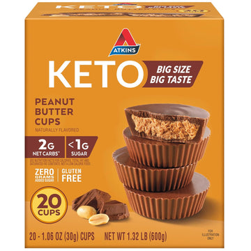 Atkins Keto Peanut Butter Cups, Naturally Flavored, Zero Grams Added Sugar, Gluten Free, 20 Count