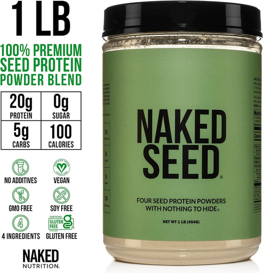 NAKED nutrition Naked Seed - 4 Seed Protein Powder, Only 4 Ingredients - Chia, Watermelon, Sunflower and Pumpkin Seed - Gluten-Free, Soy Free, Vegan, No Gmos, No Artificial Sweeteners - 15 Servings