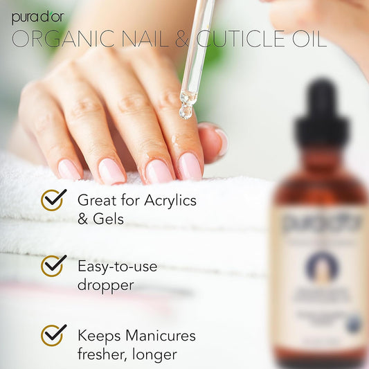 Pura D'Or Organic Nail & Cuticle Oil (4Oz) - Enriched With Biotin, Vitamin E, Natural Ingredients - Nourishing Treatment For Nail Growth & Healthy Beds