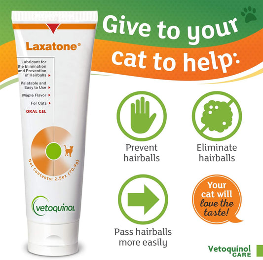 Vetoquinol Laxatone: Oral Hairball Lubricant Gel for Cats – Maple Flavored, 2.5oz
