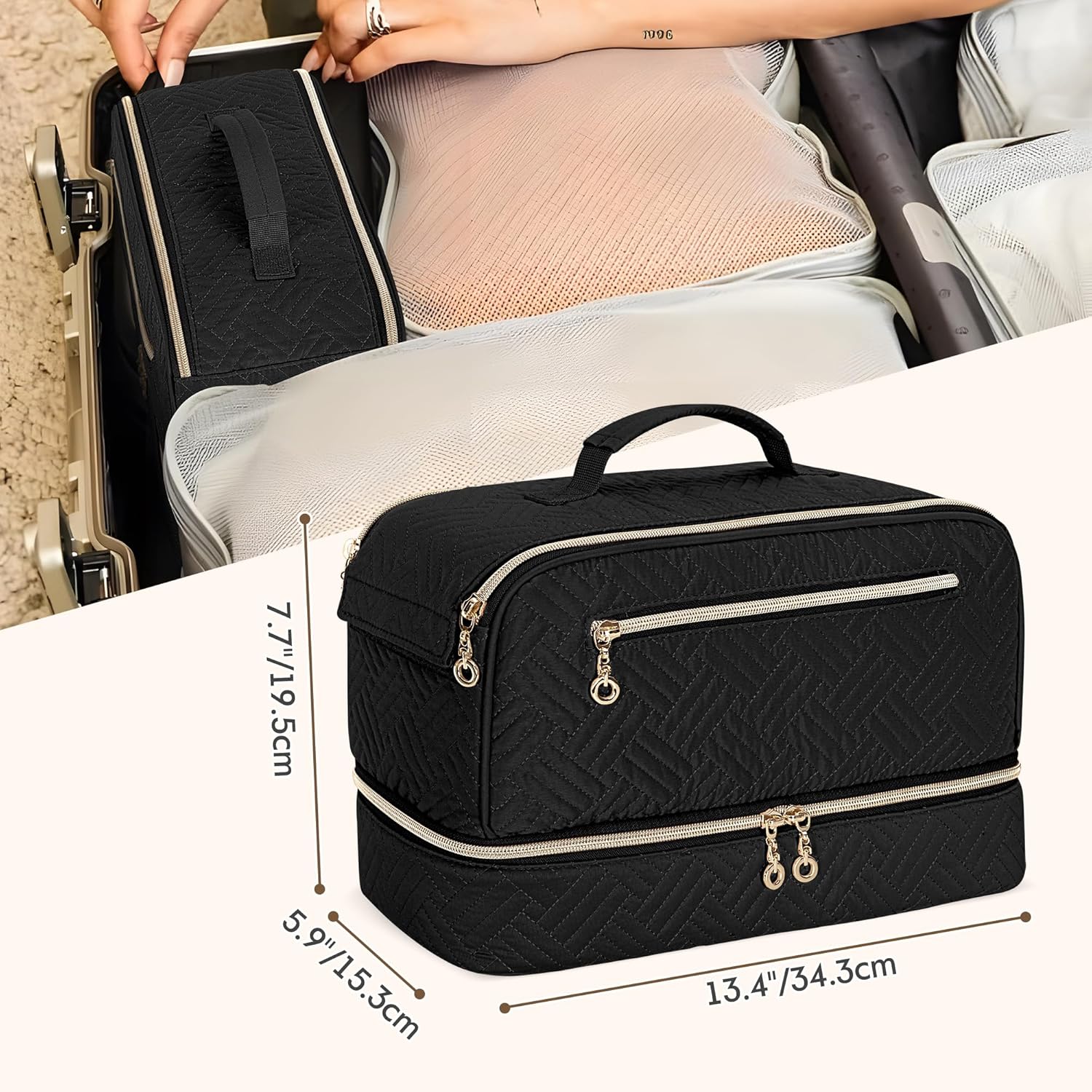 Teamoy Travel Carrying Case Compatible With Shark Flexstyle, Double-Layer Storage Bag For Shark Hyperair, Portable Travel Organizer For Dyson Airwrap Styler And Attachments, Black Quilted