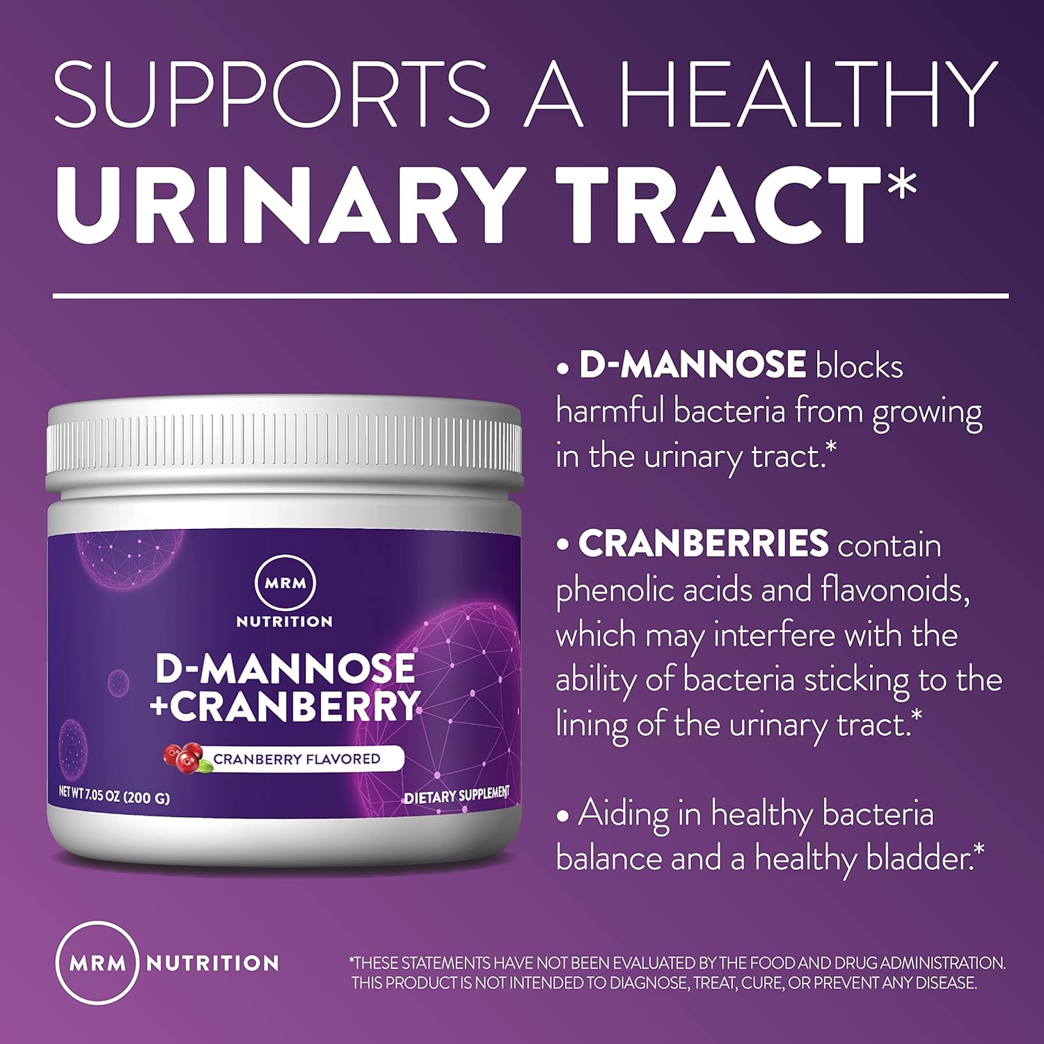 MRM Nutrition D-Mannose + Cranberry | Cranberry Flavored | Urinary tract + bladder health | Low-sugar | Gluten free + Vegan | 40 servings : Health & Household