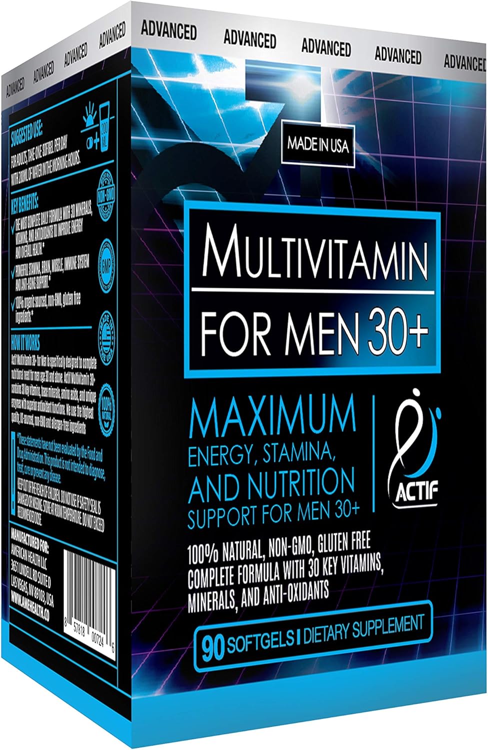 ACTIF Organic Multivitamin for Men Age 30+ with 30 Organic Vitamins and Organic Herbs, Non-GMO, Made in USA, 90 count : Health & Household