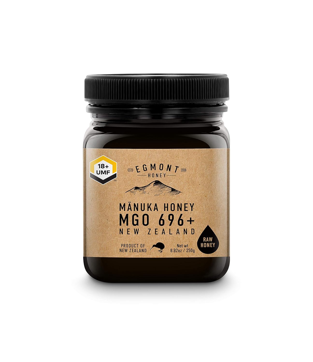 Egmont Honey Raw Manuka Honey Mgo 696+ Umf 18+ 8.8Oz(250G) Non-Gmo, Kosher, Recycled Plastic Jar, Traceable 100% Pure Authentic New Zealand Honey, Umf & Mgo Certified