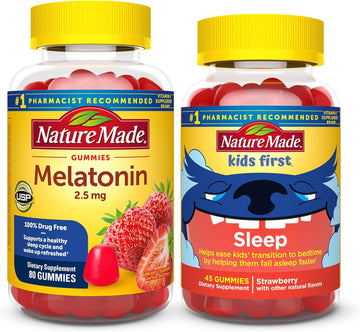 Nature Made Adult & Kids Melatonin Gummies Combo Pack For Restful Sleep, Family Pack, Sleep Aids For Adults & Kids, Two Sleep Gummies Bottles