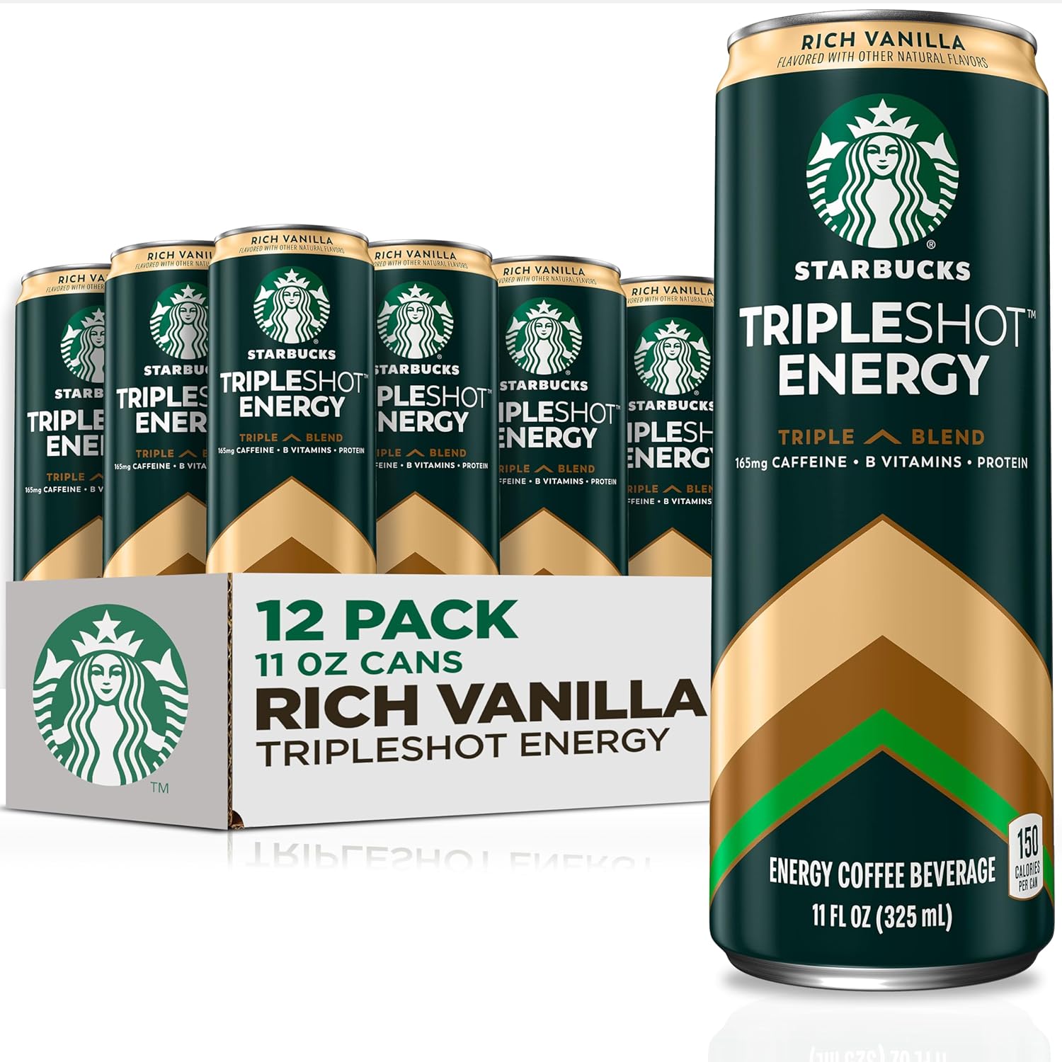Starbucks Tripleshot Coffee Energy Drink, Rich Vanilla, 11 Fl Oz Cans (12 Pack), Triple Blend, 165Mg Caffeine, B Vitamins, Protein, Iced Coffee