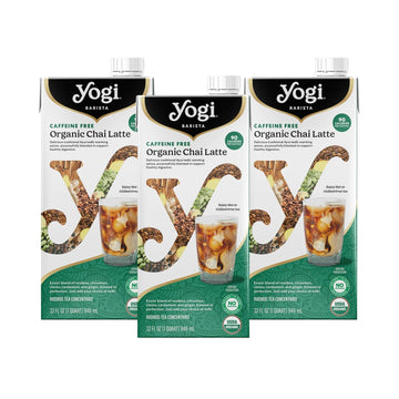 Yogi Barista Caffeine-Free Organic Chai Latte - 32 Fluid Oz (3 Pack) - Organic Chai Tea Concentrate - Supports Healthy Digestion - Includes Rooibos Tea, Ginger, Cardamom, Cinnamon & More