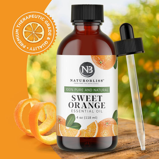100% Pure & Natural Sweet Orange Essential Oil Therapeutic Grade Premium Quality Oil with Glass Dropper - Huge 4 fl. Oz - Perfect for Aromatherapy and Relaxation