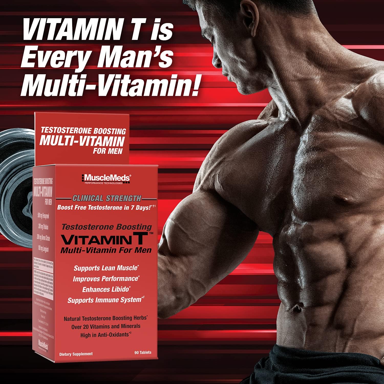 Musclemeds Vitamin T Daily Complete Multivitamin For Men Enhances Testosterone Muscle Building Sexual Performance 20 Vitamins Minerals Fenugreek Tribulus Longjack, Brown, 90 Count : Health & Household