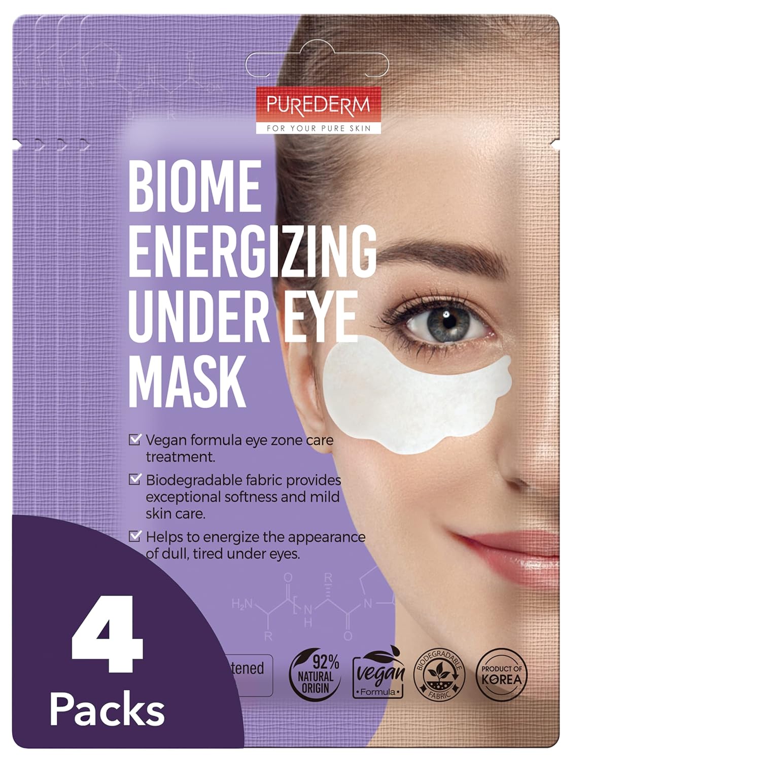 Purederm Biome Energizing Under Eye Mask (4 Pack) – Rich Biome Under Eye Patches For Improving Skin Barrier & Moisturizing