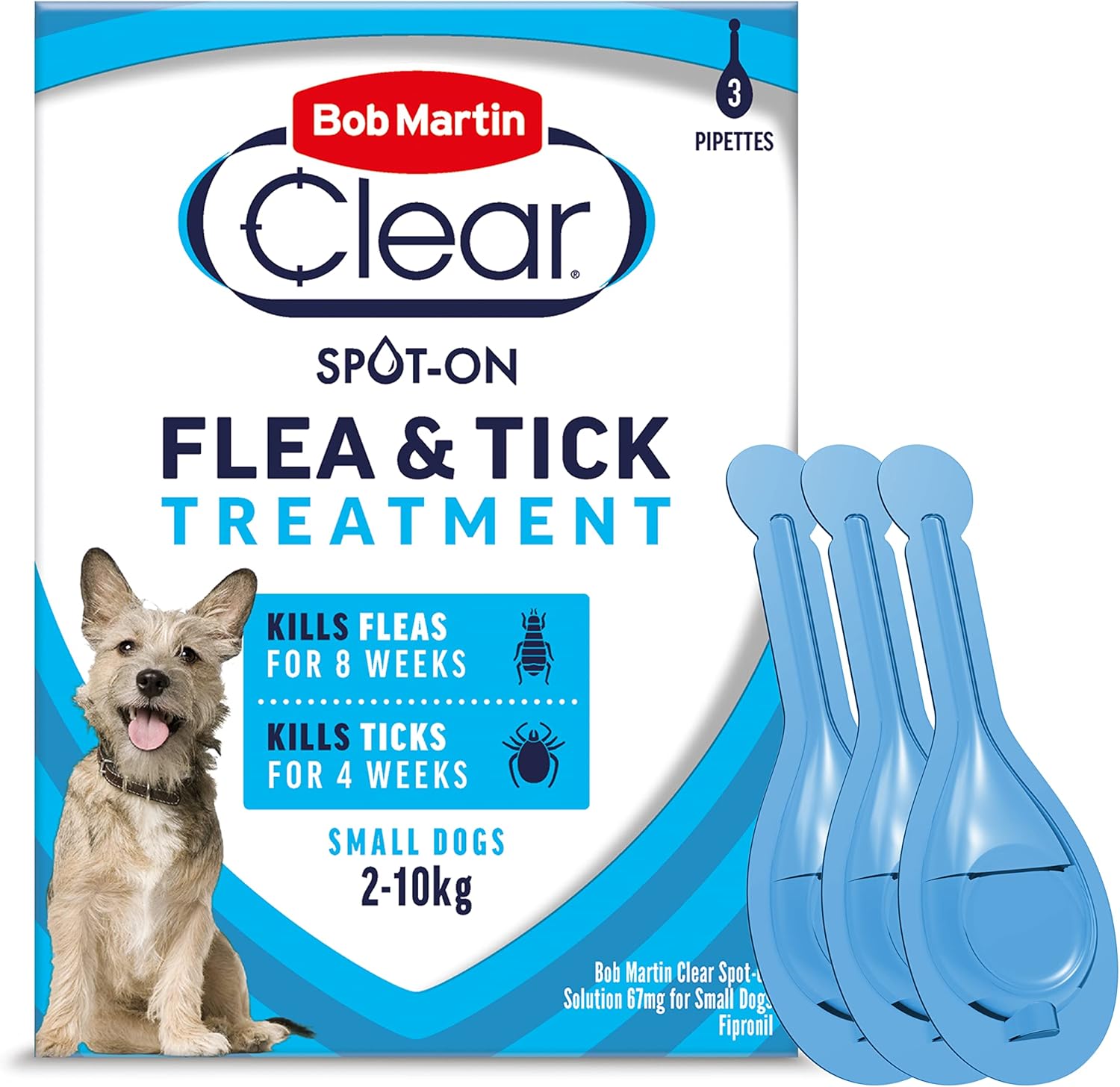 Bob Martin Clear Spot On Flea Treatment for Small Dogs (2-10kg) - Kills Fleas & Ticks (3 Pipettes)?K0813