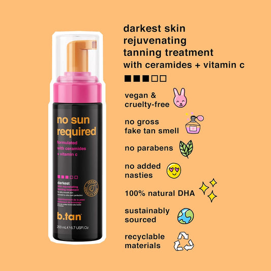 b.tan Darkest Self Tanner Mousse Kit | No Sun Required Bundle - Rejuvenating Self Tanning Treatment w/Mitt, Ceramides + Vitamin C, 1 hr Sunless Tanner Mousse, No Fake Tan Smell, 6.7 Fl Oz