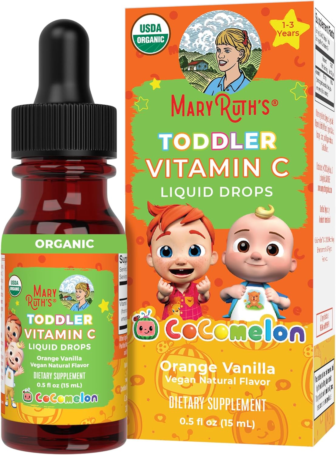 MaryRuth Organics | CoComelon Kids Vitamin C Liquid Drops for Ages 4-13 Years | USDA Organic | Immune Support & Overall Health | USDA Organic | Vegan | Non-GMO | Gluten Free | 30 Servings