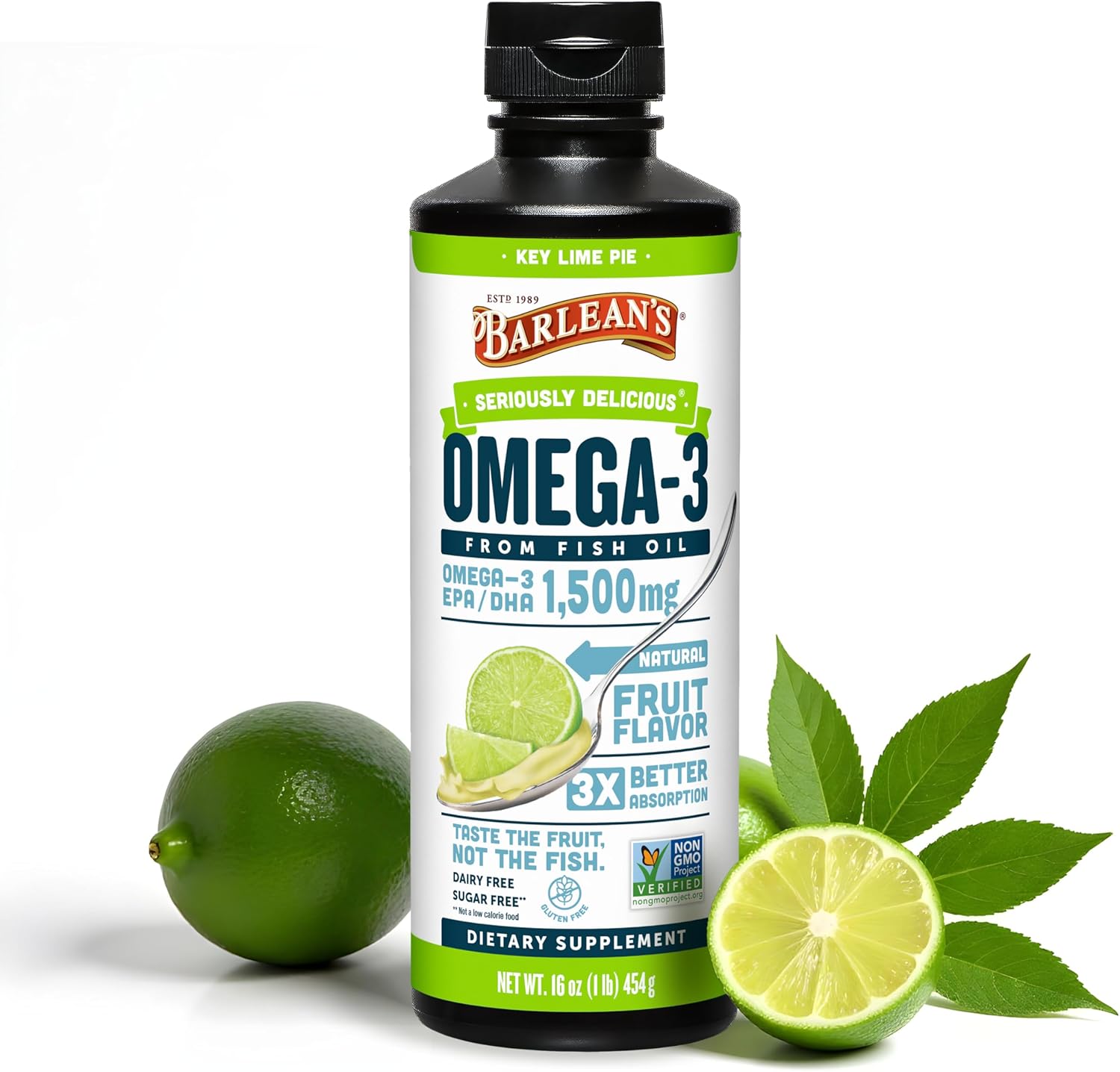 Barlean'S Organic Oils Seriously Delicious Omega-3 High Potency Fish Oil, Key Lime Pie, 16 Fl Oz