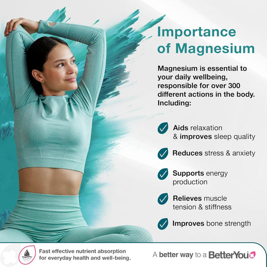 Betteryou Magnesium Supplement, High Strength Magnesium Oil Spray | Natural Vegan Magnesium Chloride Liquid For Sleep, Muscle Recovery Use For Feet And Legs, 600 Sprays, Made In Uk