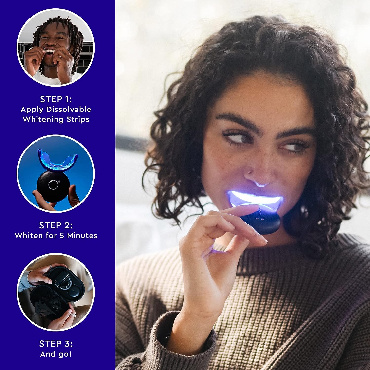 MOON Teeth Whitening Kit with LED Light, Wireless, 5 Minute Treatment, Gentle on Sensitive Teeth, Helps Remove Stains from Coffee, Smoking, Wine, Soda : Health & Household