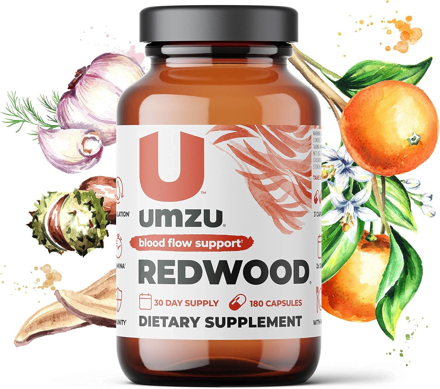 UMZU Redwood - Supports Nitric Oxide & Healthy Blood Flow - Blend of Vitamins & Herbal Extracts - Supplement with Vitamin C, Garlic & Horse Chestnut - for Well-Being - 30 Day Supply - 180 Capsules : Health & Household