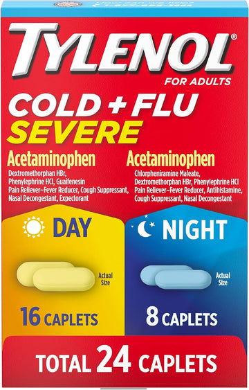 Tylenol Cold + Flu Severe Day & Night Caplets For Fever, Pain, Cough & Congestion Relief, 24 Count