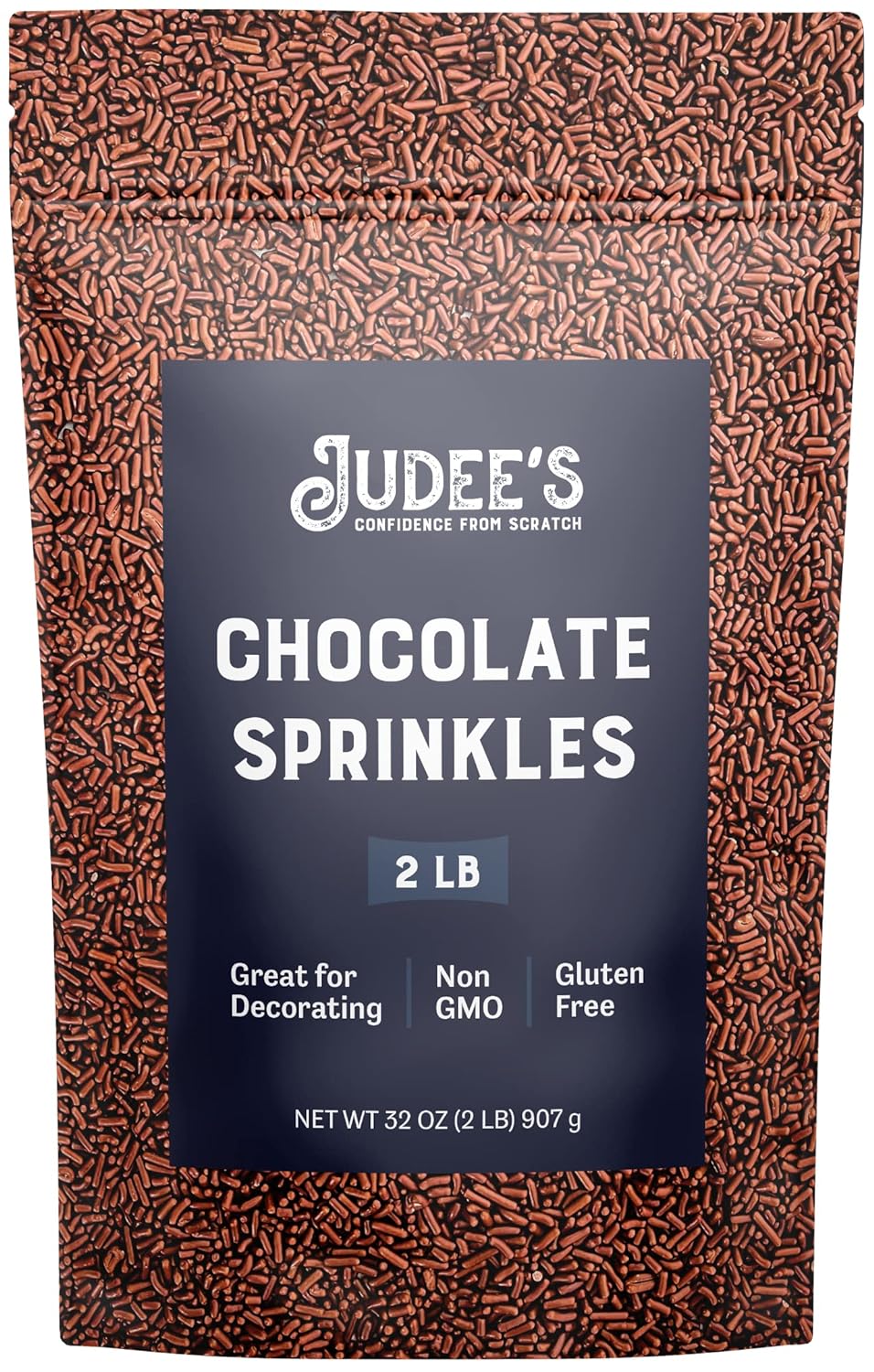 Judee's Chocolate Sprinkles 2 lb - Gluten-Free and Nut-Free - Brighten Up Your Baked Goods - Great for Cookie and Cake Decoration - Use for Baking and as Dessert and Ice Cream Toppings