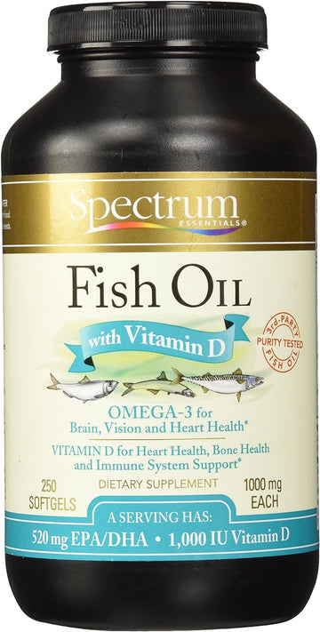 Spectrum Essentials Softgels, Fish Oil with Vitamin D, 1000 mg, 250 Count