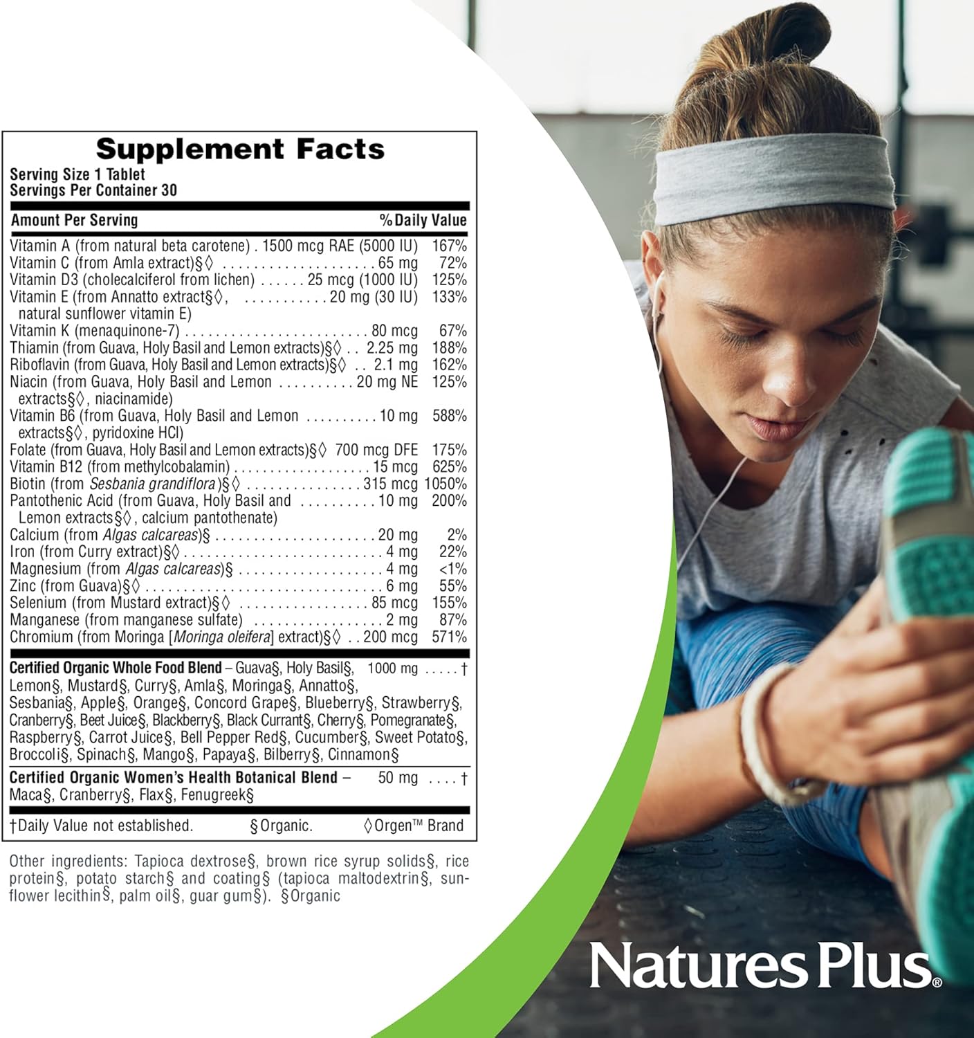 Natures Plus Source Of Life Garden Certified Organic Women’S Once Daily Multivitamin - 30 Vegan Tablets - Pure, Natural Whole Food Ingredients - Energy Boost - Vegetarian, Gluten-Free - 30 Servings