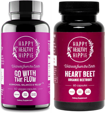 Happy Healthy Hippie Go With The Flow Hormone Balance Supplement (60Ct) & Organic Beetroot Capsules (60Ct)