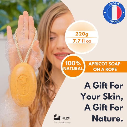 Apricot Soap On A Rope – Made In France – Traditionally Crafted Natural, Skin-Friendly, Long-Lasting & Moisturizing Soap 7.76 Oz (220 G) (Apricot)