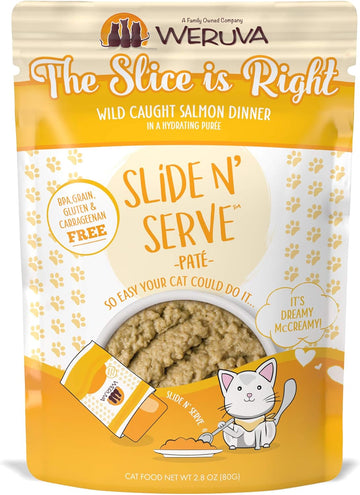 Weruva Wet Cat Food, The Slice Is Right With Wild Caught Salmon Pate, 2.8Oz Slide N Serve Pouch, Pack Of 12