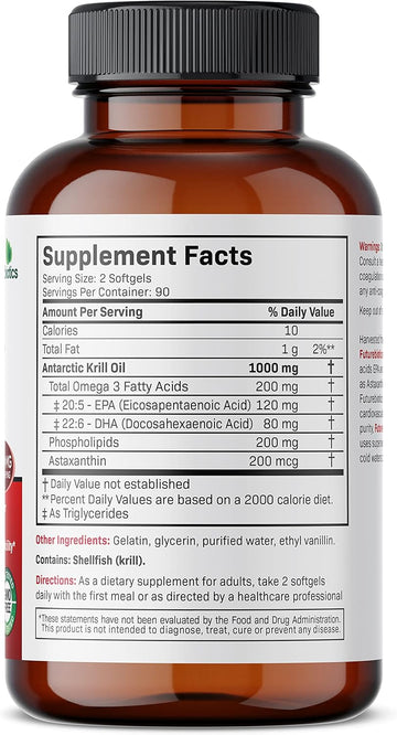 Futurebiotics Antarctic Krill Oil 1000Mg With Omega-3S Epa, Dha, Astaxanthin And Phospholipids - 100% Pure Premium Krill Oil Heavy Metal Tested, Non Gmo – 180 Softgels (90 Servings)