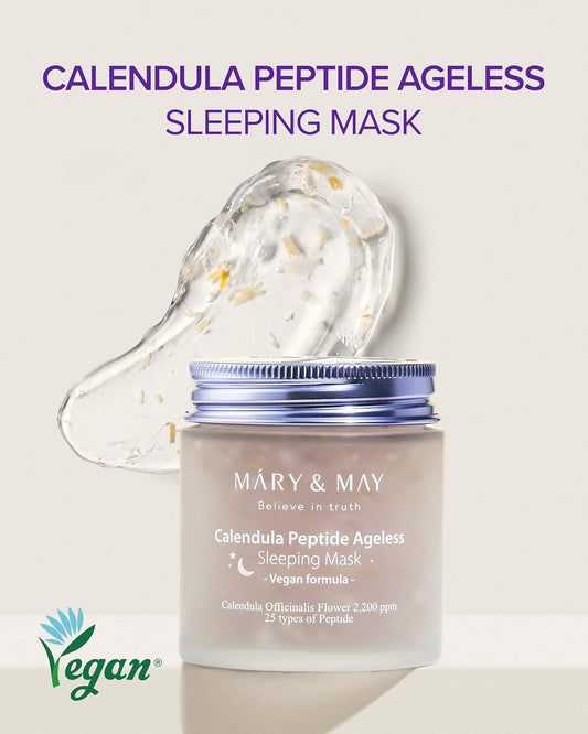 Mary&May Vegan Calendula Peptide Ageless Sleeping Mask - Overnight Hydration Face Gel Mask Korean Facial Mask - Soothing Acne, And Anti-Aging With Ceramide, Hyaluronic Acid, Cica, 3.7 Fl.Oz