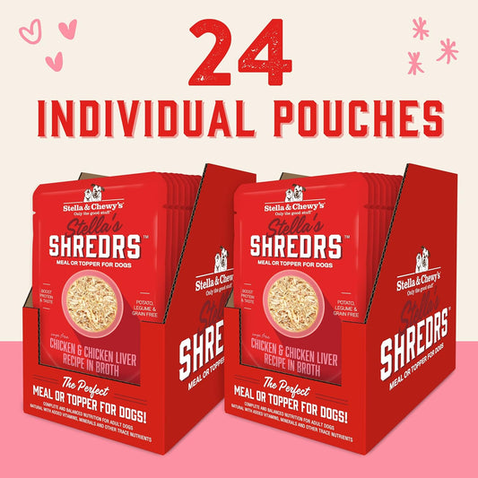 Stella & Chewy'S Stella’S Shredrs Cage Free Chicken & Chicken Liver Recipe In Broth, 2.8 Oz. Pouches (Pack Of 24)