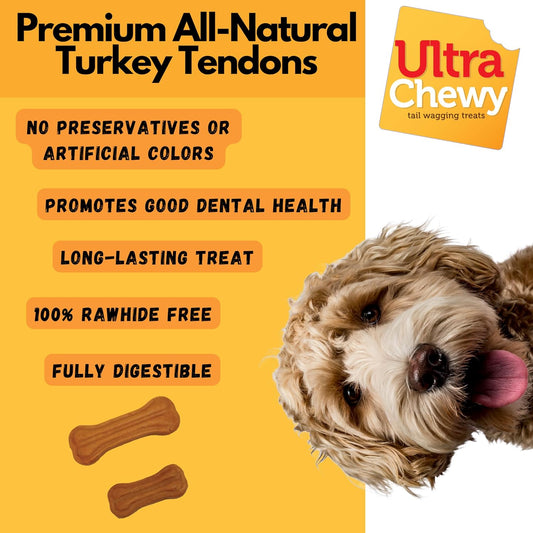Ultra Chewy Turkey Tendon Pressed Bones for Dogs - Premium All-Natural, Hypoallergenic, Long-Lasting Dog Chew Treat, Easy to Digest, Ingredient Sourced from USA (4 Inches - 4 Pack)