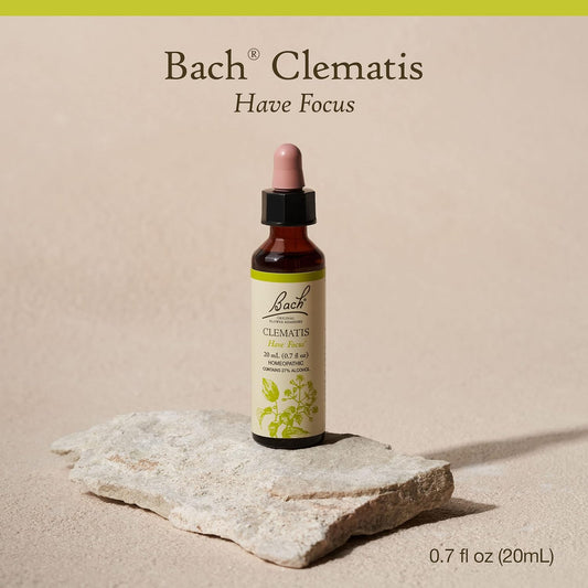 Bach Original Flower Remedies, Clematis for Focus and Concentration, Natural Homeopathic Flower Essence, Holistic Wellness and Stress Relief, Vegan, 20mL Dropper