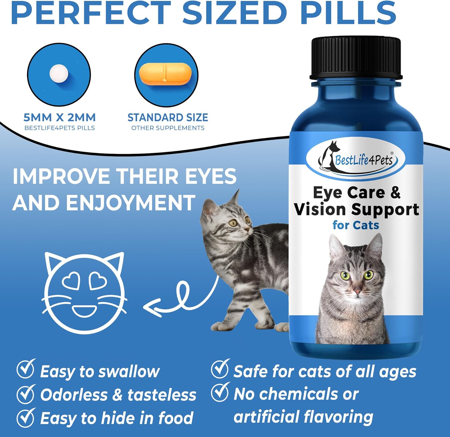 Eye Care and Vision Support for Cats - Holistic Kitten Eye Infection Treatment Helps with Conjunctivitis, Swelling, Discharge and More. Easy to Use Pills Relieve the Cat Eye Drops Struggle