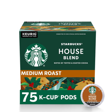 Starbucks K-Cup Coffee Pods, Medium Roast, House Blend For Keurig Brewers, 100% Arabica, 1 Box (75 Pods)