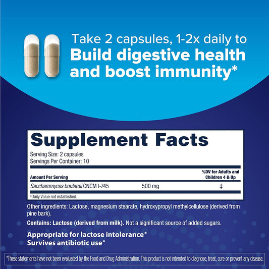Florastor Probiotics For Digestive & Immune Health, 20 Capsules, Probiotics For Women & Men, 1 Probiotic Worldwide, Flush Out Bad Bacteria & Boost The Good With Our Strain Saccharomyces Boulardii