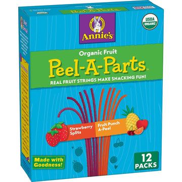 Annie'S Organic Fruit Peel-A-Parts Fruit Snacks, Strawberry And Fruit Punch, 12 Packs, 6.7 Oz