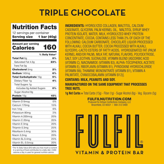 Fulfil Protein Snack Bars, Triple Chocolate, 15G Protein, 12 Count