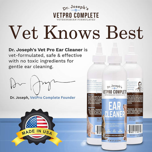 VetPro Complete Dog Ear Cleaner, 8 Ounces, Gentle Dog and Cat Ear Cleaner Solution Wash with Aloe and Vitamin E, Dog Ear Drops to Remove Wax and Debris, Reduces Odor