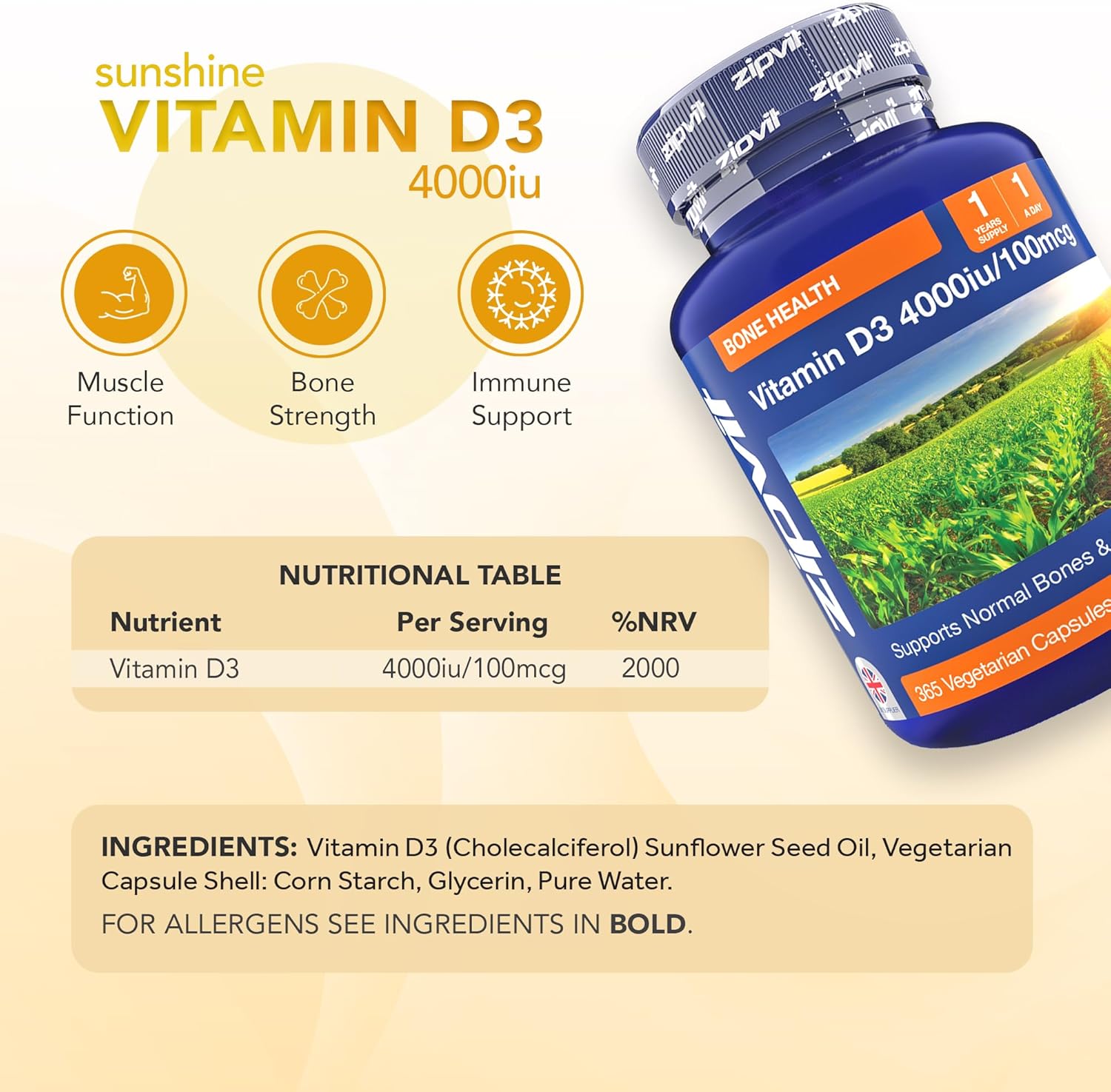 Zipvit Vitamin D3 4000iu, 365 High Strength Vitamin D Softgels, Support Your Immune System, 1 Year Supply : Amazon.co.uk: Health & Personal Care