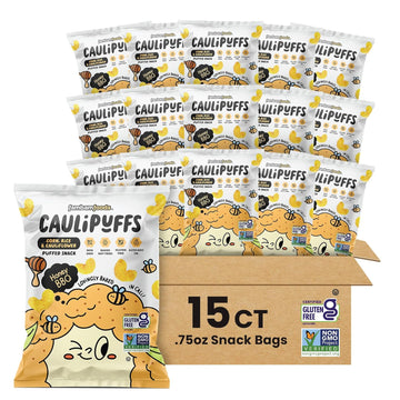 Honey Bbq Caulipuffs - Corn, Rice, And Cauliflower Gluten Free Puffed Snack (Box Of 15, 0.75Oz Bags)