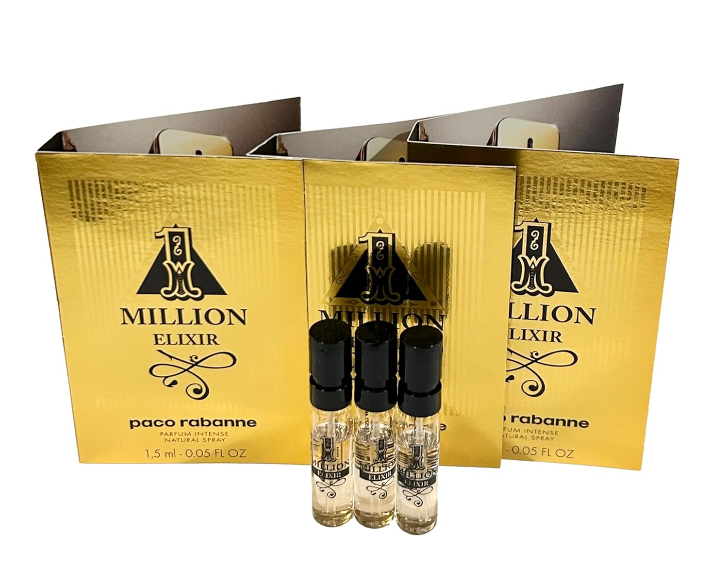 Paco Rabanne 1 Million Elixir Intense Perfume Men Spray Vial Perfume 1.5 Ml / 0.05 Fl Oz - Set Of 3 : Beauty & Personal Care